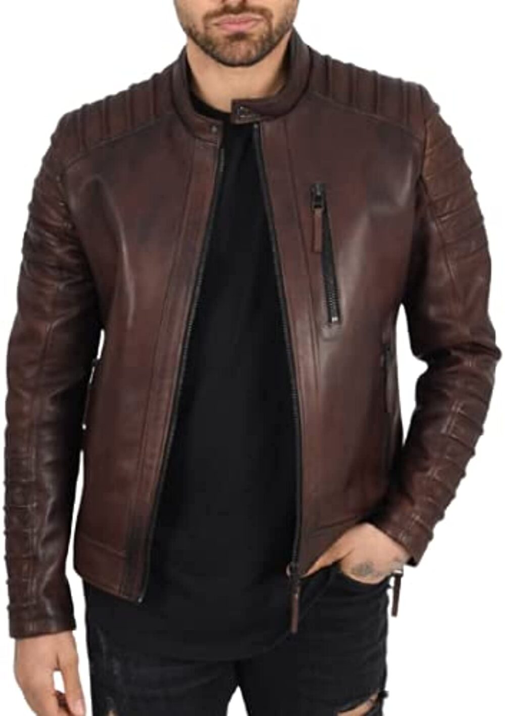 Luis Leather Men's Biker Jacket Brown X-Large