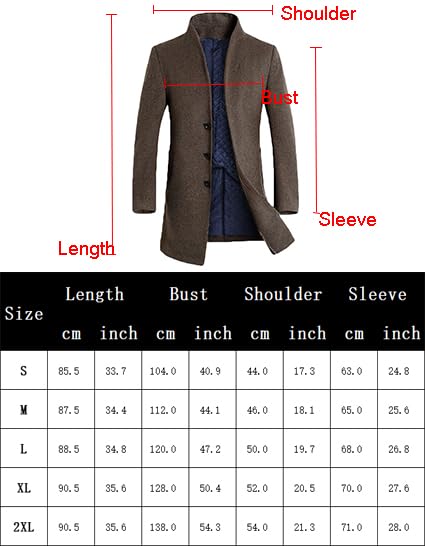 Lavnis Men's Trench Coat Long Wool Blend Slim Fit Jacket Overcoat Thicken Style Gary Medium - Image 3