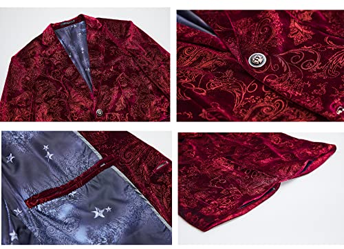MAGE MALE Men's Dress Party Floral Suit Jacket Notched Lapel Slim Fit Two Button Stylish Blazer Red - Image 5