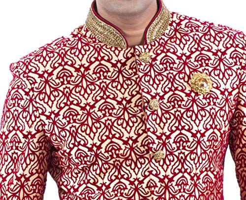 RAJ DESIGN STUDIO Men's Laser Cut Design Indowestern/Sherwani With Maroon velvet Harem - Image 6