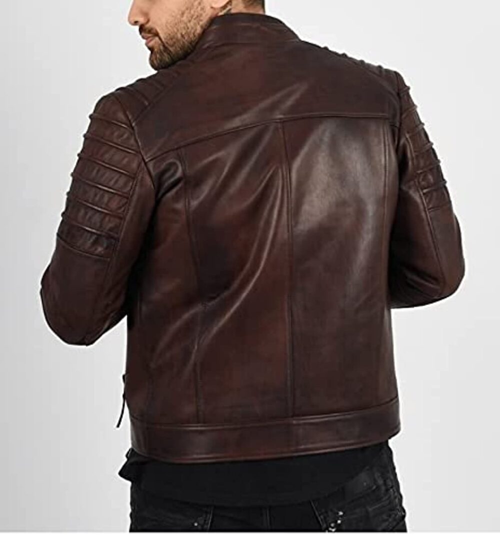 Luis Leather Men's Biker Jacket Brown X-Large - Image 4