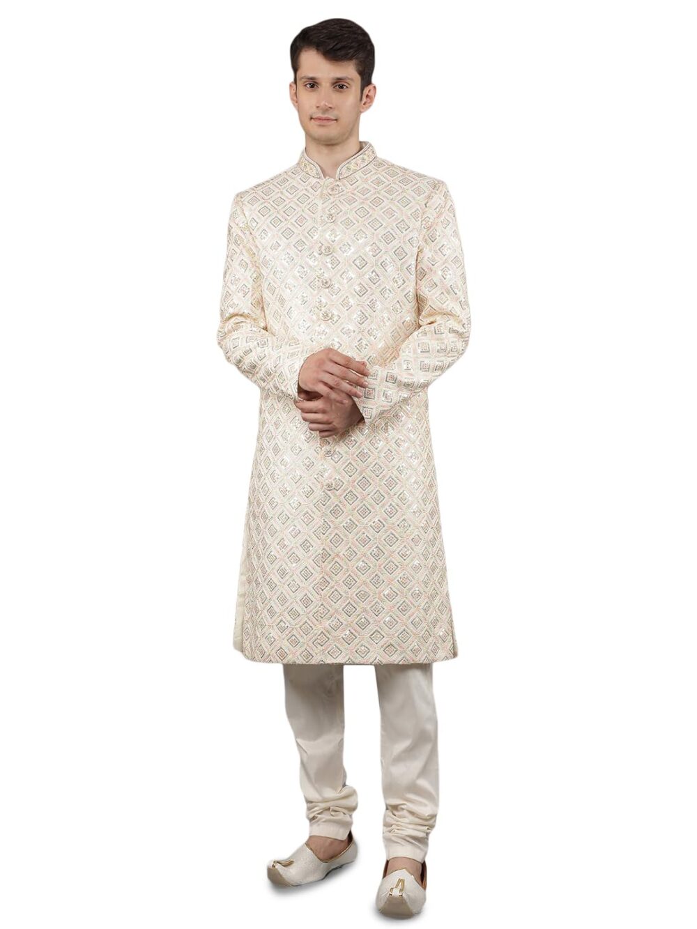 Manish Creations Men's Embroidered Silk Blend Traditional Ethnic Sherwani Set