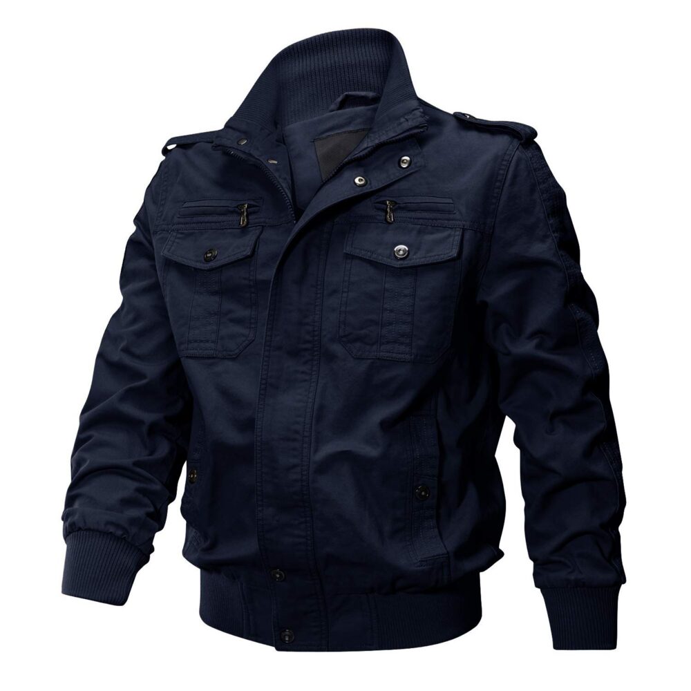 CRYSULLY Men's Spring Fall Windproof Air Force Coat Cargo Cotton Utility Military Standard Length Jacket Navy Blue,X-Large - Image 6