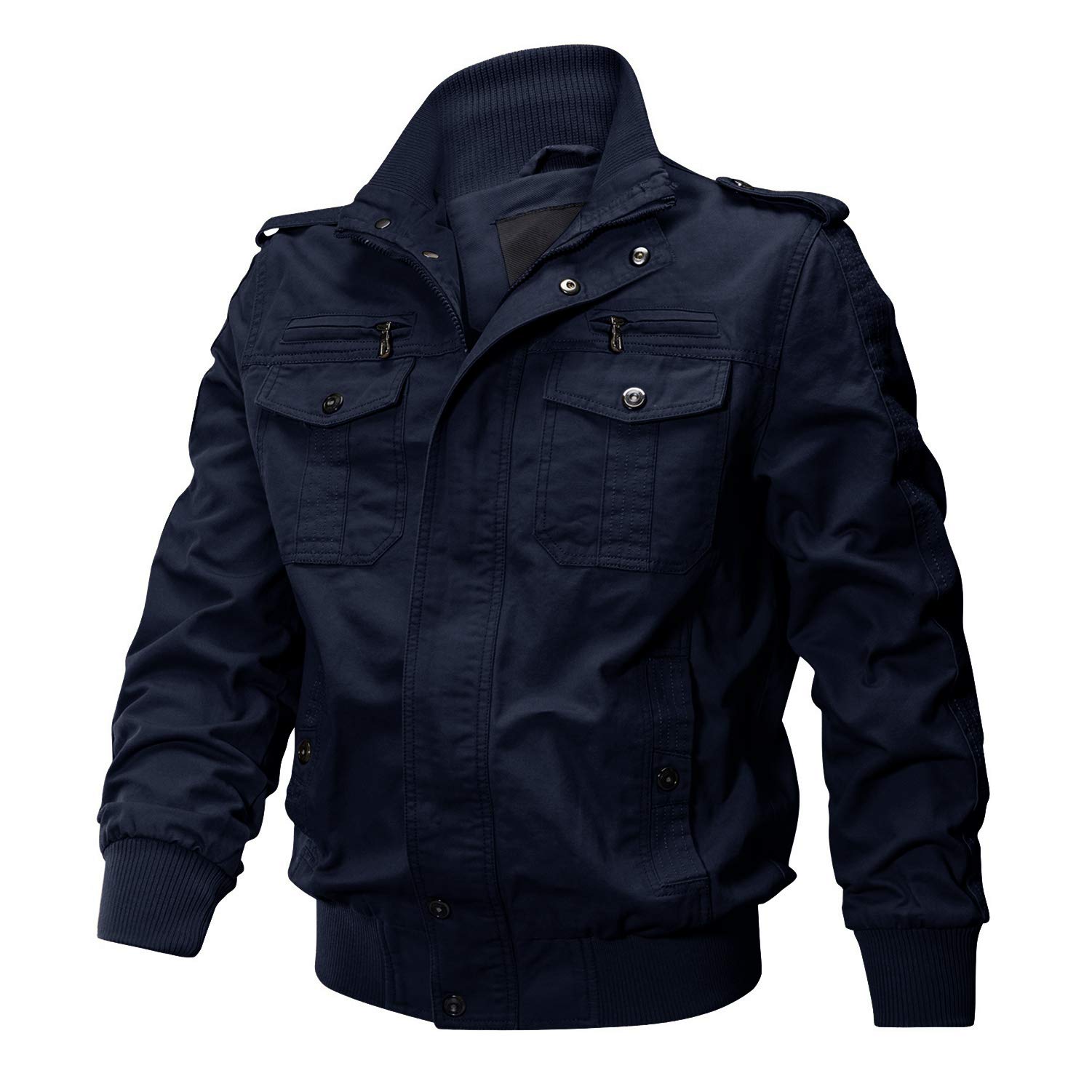 CRYSULLY Men's Spring Fall Windproof Air Force Coat Cargo Cotton Utility Military Standard Length Jacket Navy Blue,X-Large - Image 6