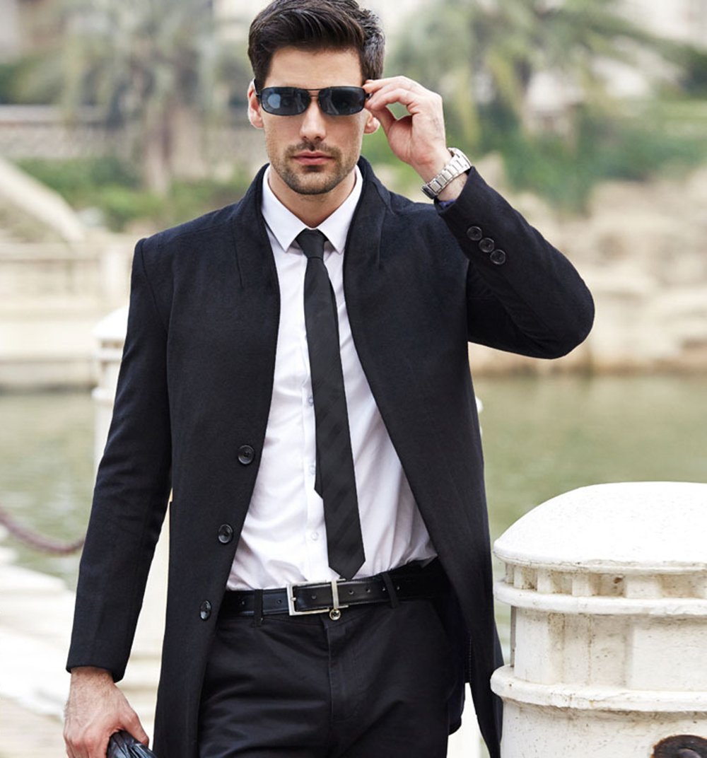 Lavnis Men's Trench Coat Long Wool Blend Slim Fit Jacket Overcoat Thicken Style Gary Medium - Image 2