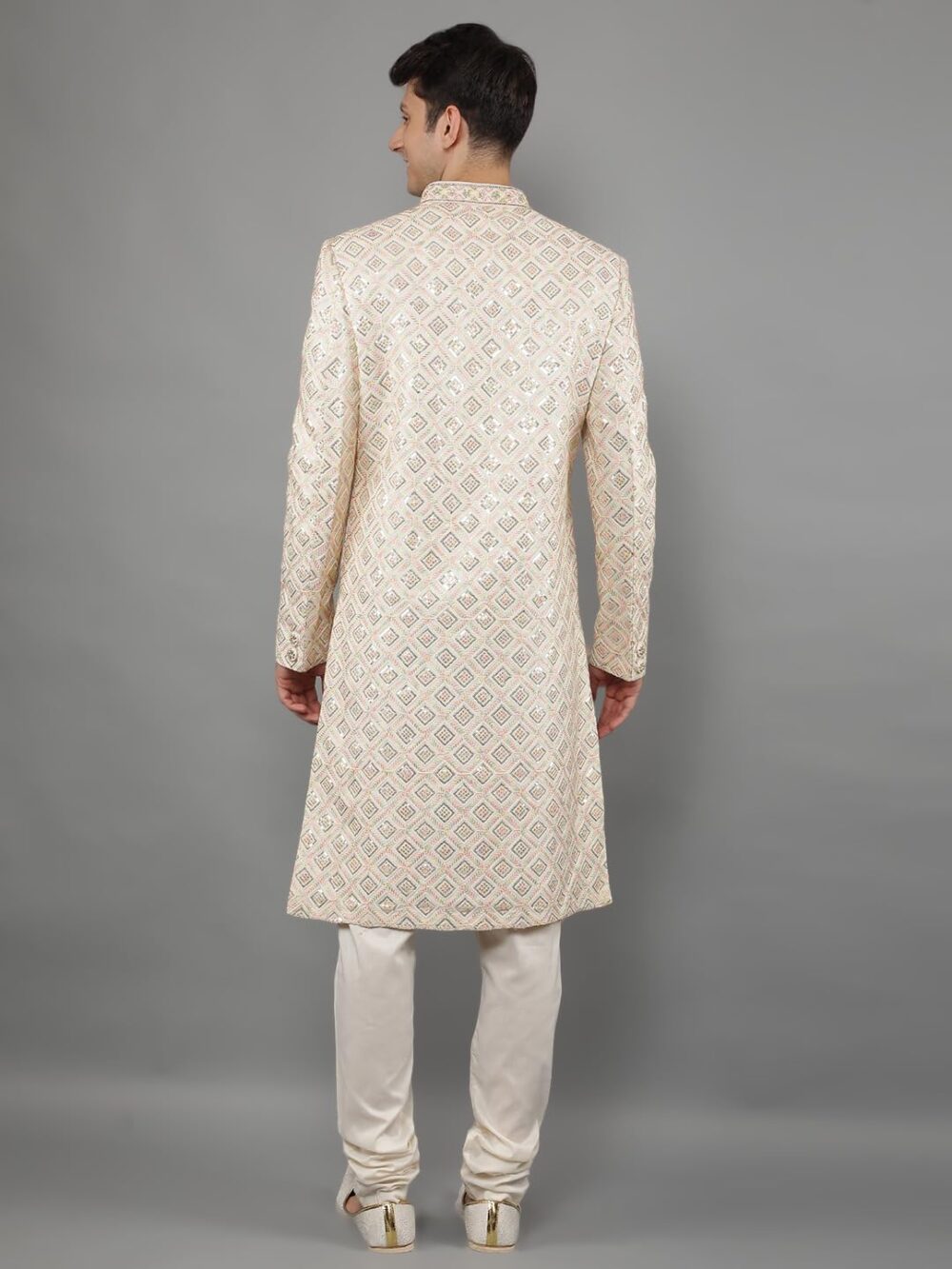 Manish Creations Men's Embroidered Silk Blend Traditional Ethnic Sherwani Set - Image 6