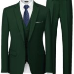 MY'S Men's 3 Piece Slim Fit Suit, One Button Blazer Vest Pants Set, Solid Party Wedding Dress, Jacket Waistcoat and Trousers with Tie Deep Green