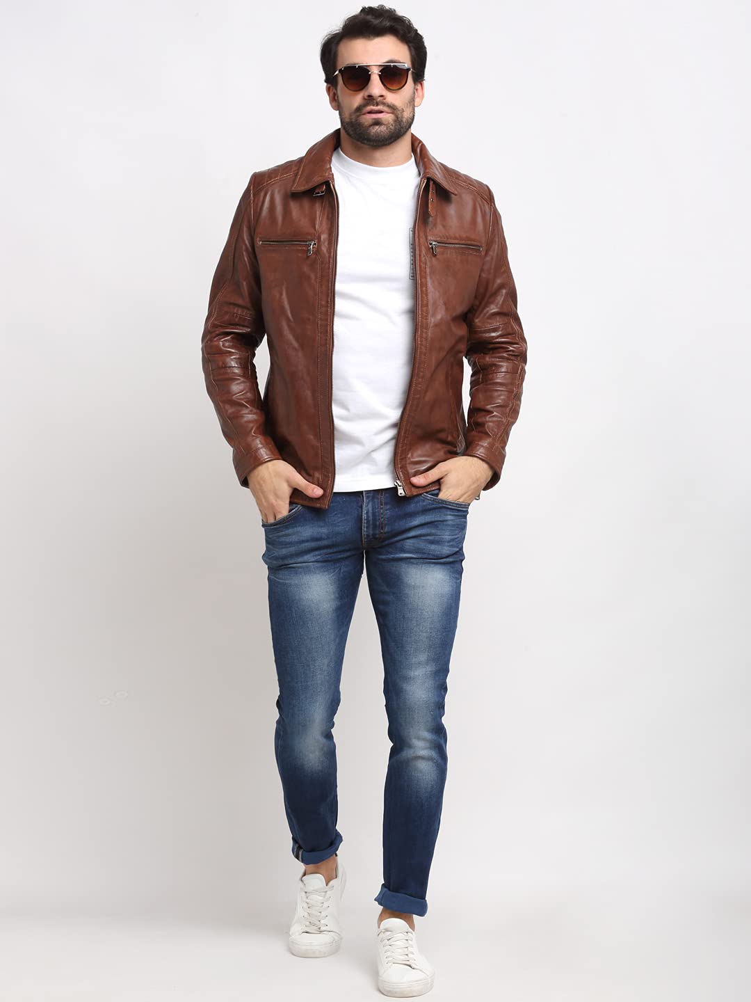 TEAKWOOD LEATHERS Genuine Leather Solid Biker Jacket for Men (XL, Brown), Standard Length - Image 3