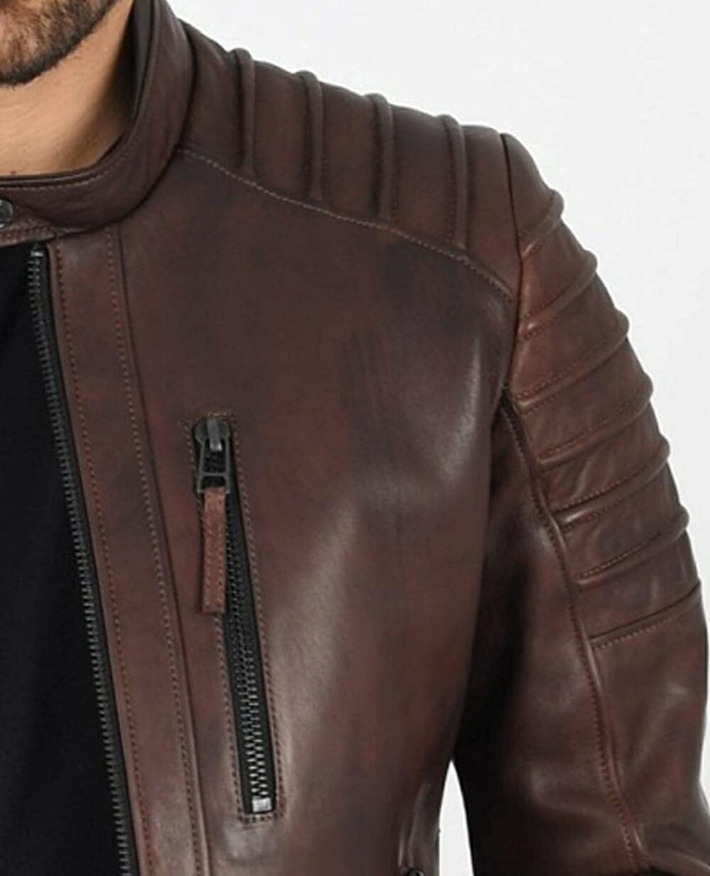 Luis Leather Men's Biker Jacket Brown X-Large - Image 3