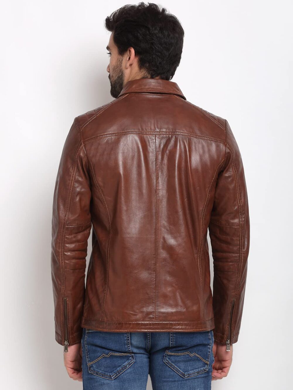 TEAKWOOD LEATHERS Genuine Leather Solid Biker Jacket for Men (XL, Brown), Standard Length - Image 5