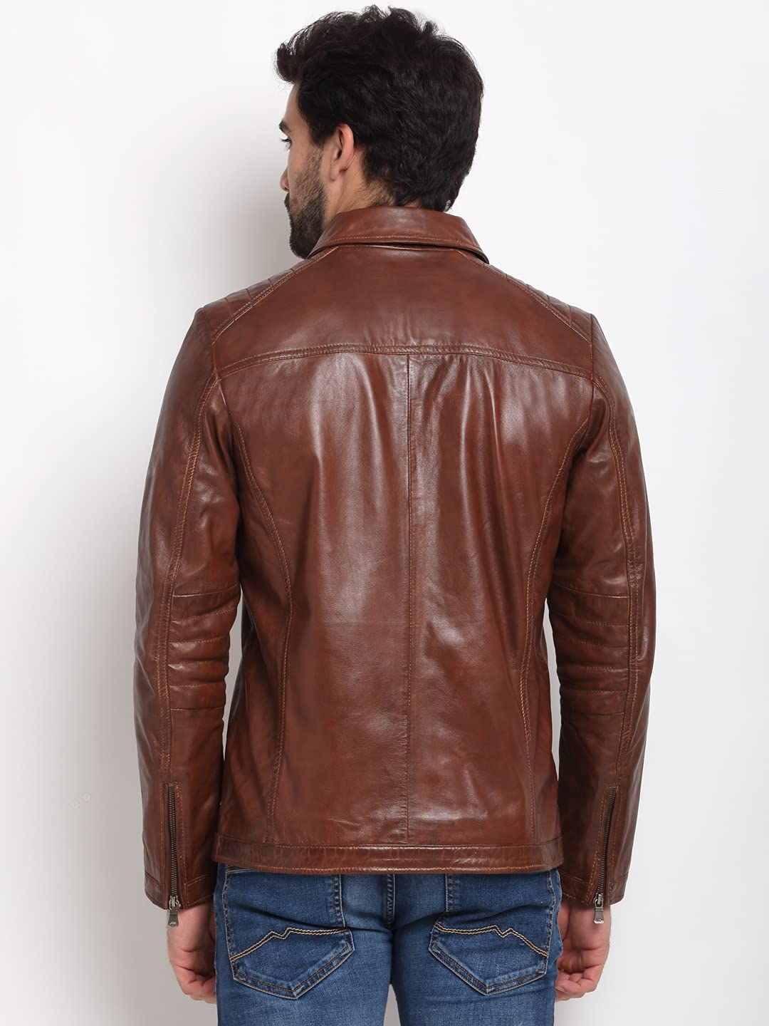 TEAKWOOD LEATHERS Genuine Leather Solid Biker Jacket for Men (XL, Brown), Standard Length - Image 5