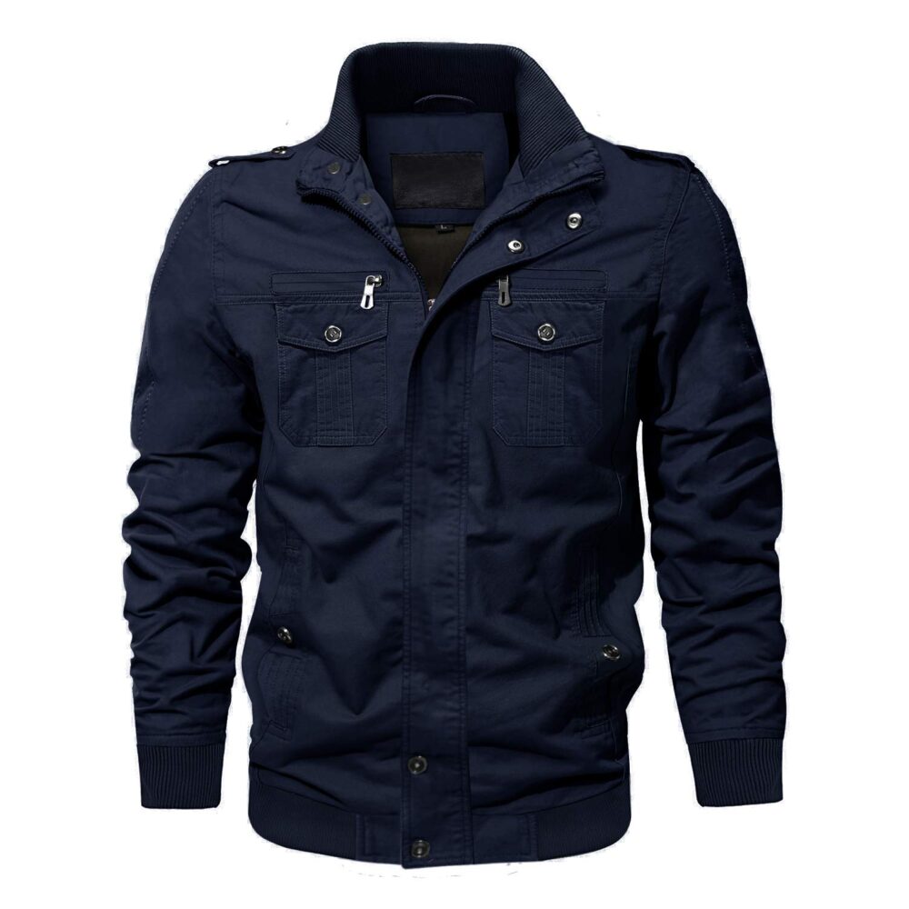 CRYSULLY Men's Spring Fall Windproof Air Force Coat Cargo Cotton Utility Military Standard Length Jacket Navy Blue,X-Large - Image 5