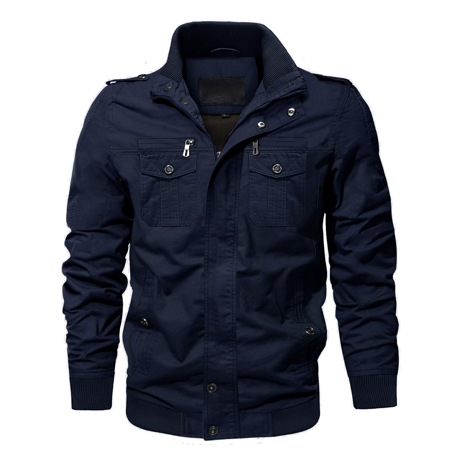 CRYSULLY Men's Spring Fall Windproof Air Force Coat Cargo Cotton Utility Military Standard Length Jacket Navy Blue,X-Large - Image 5
