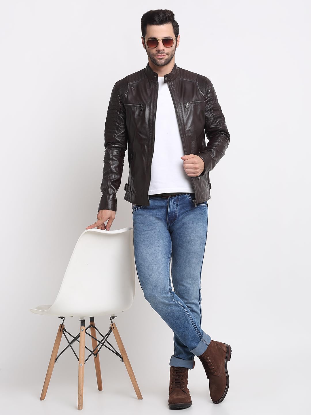 TEAKWOOD LEATHERS Men’s Casual Stylish Leather Jacket for Men, High Neck | Long Sleeve | Zipper Closure (L, Choco Brown) - Image 2