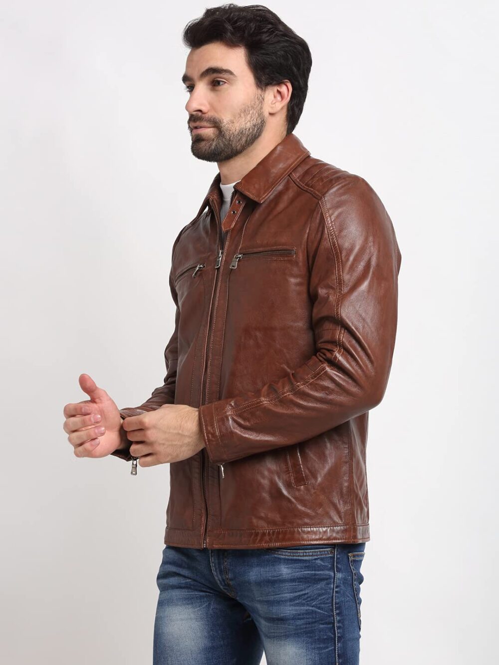 TEAKWOOD LEATHERS Genuine Leather Solid Biker Jacket for Men (XL, Brown), Standard Length - Image 6
