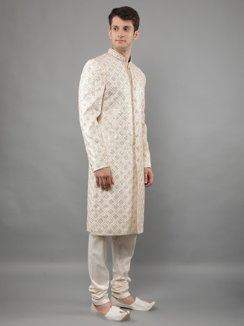 Manish Creations Men's Embroidered Silk Blend Traditional Ethnic Sherwani Set - Image 5