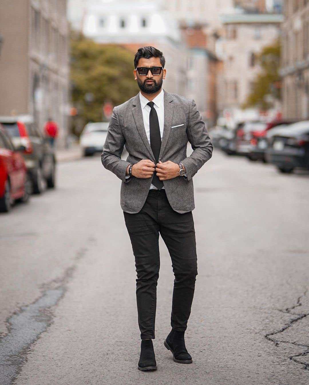 Men's Blazer Jacket Casual Notch Lapel Sports Coats Blazer Dark Grey L - Image 8