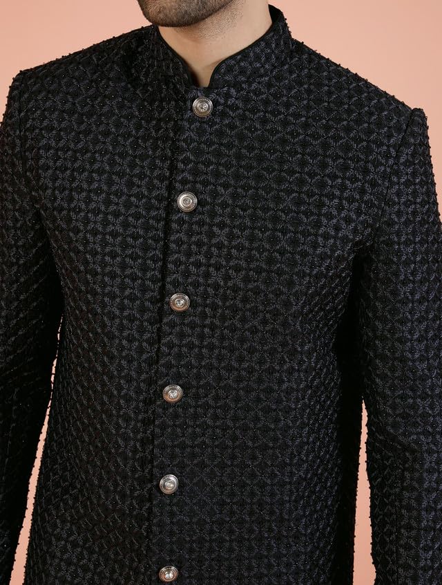 KISAH Men Black Cut-Dana Indowestern Sherwani Sherwani Trouser Set with Beads and stones, 42 - Image 5