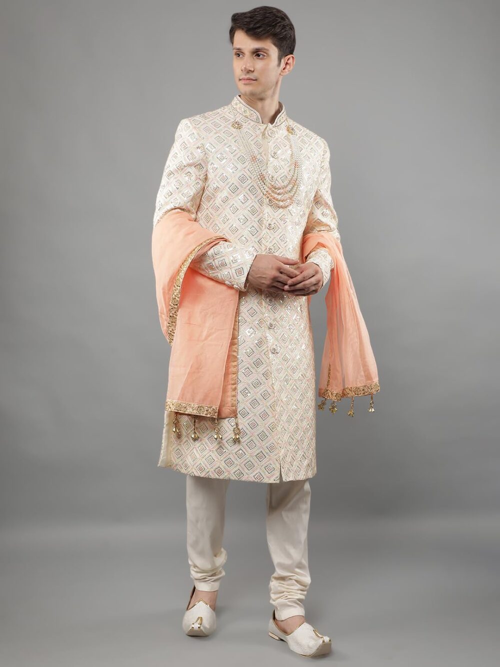 Manish Creations Men's Embroidered Silk Blend Traditional Ethnic Sherwani Set - Image 4