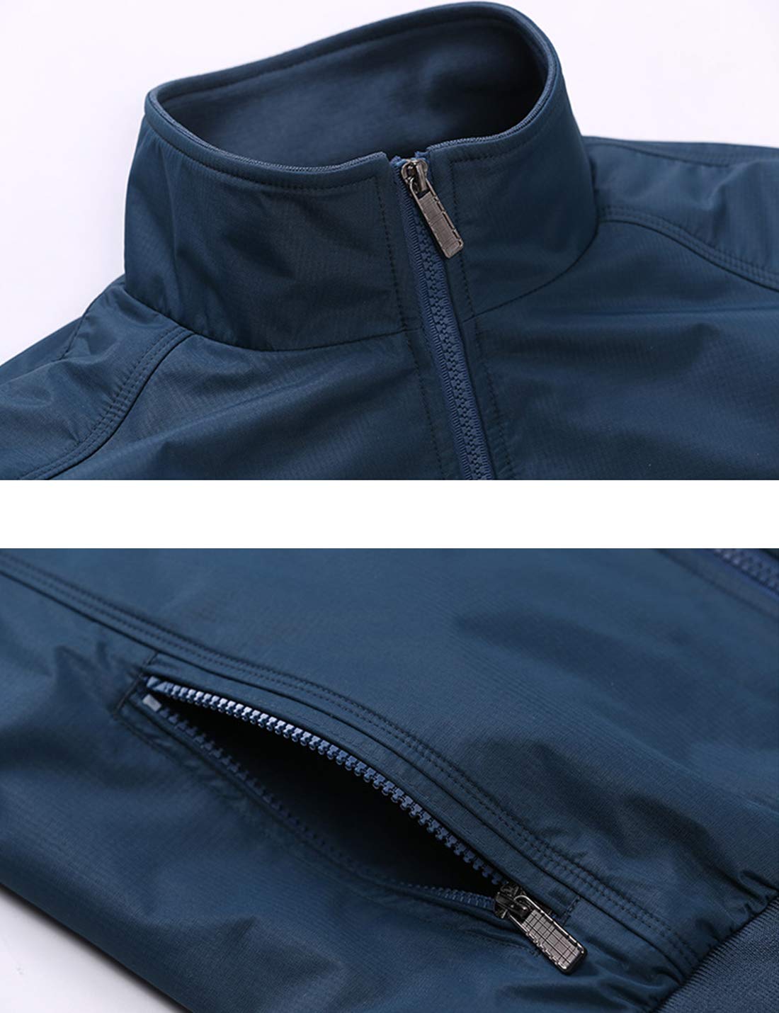 Locachy Men’s Casual Outdoor Active Lightweight Softshell Zipper Flight Bomber Jacket Coat Blue - Image 5