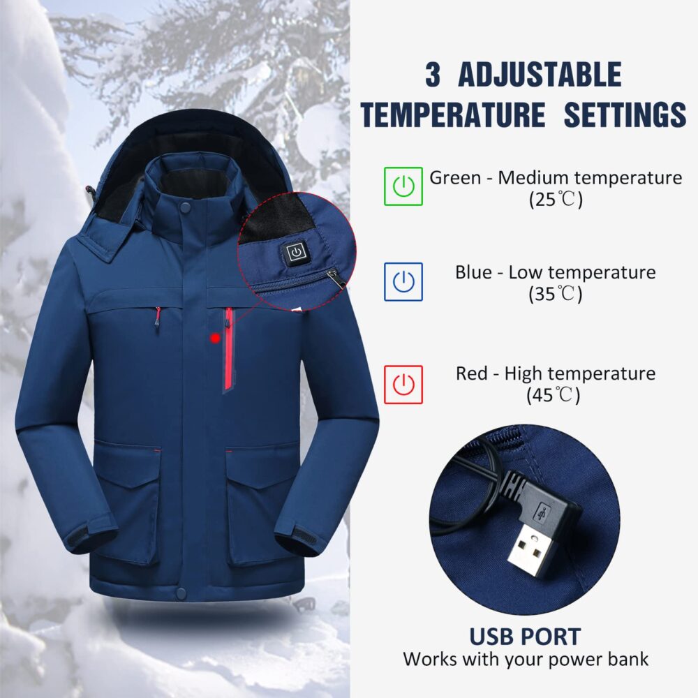 Men Heated Jacket with Detachable Hood Winter Warm Heating Jacket Coat Clothing Huaishu - Image 4
