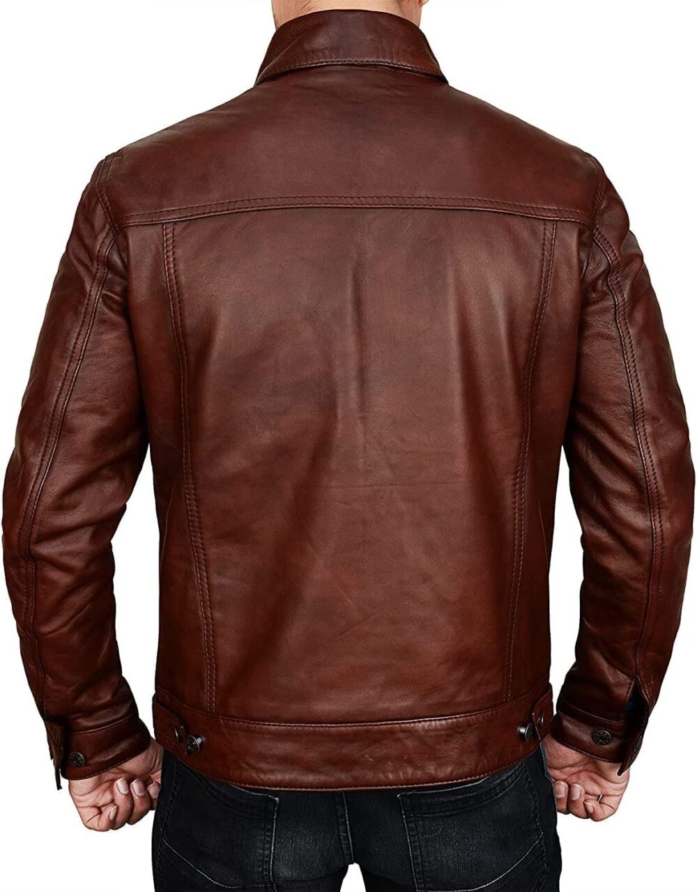 Mens Trucker Leather Jacket - Distressed Classic Brown Western Real Leather Jacket For Men, Tan - Fernando Leather Jacket Men, Medium - Image 4
