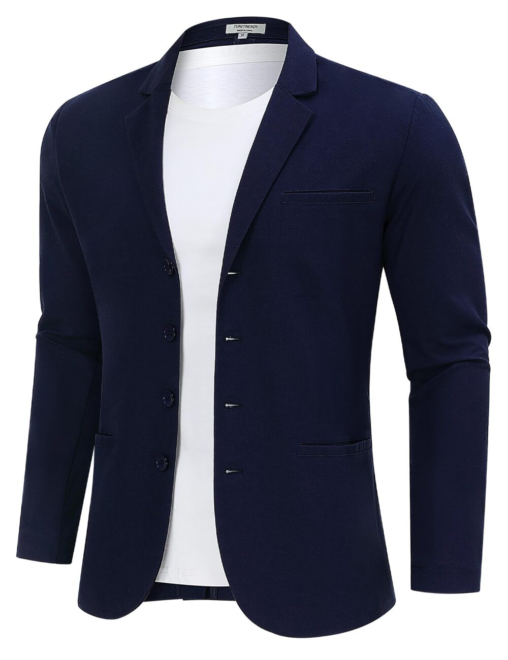 TURETRENDY Men's Casual Coat Lightweight Linen Blazer Regular Fit Sport Jackets Four Buttons Daily Suits, Dark Blue, Large - Image 6