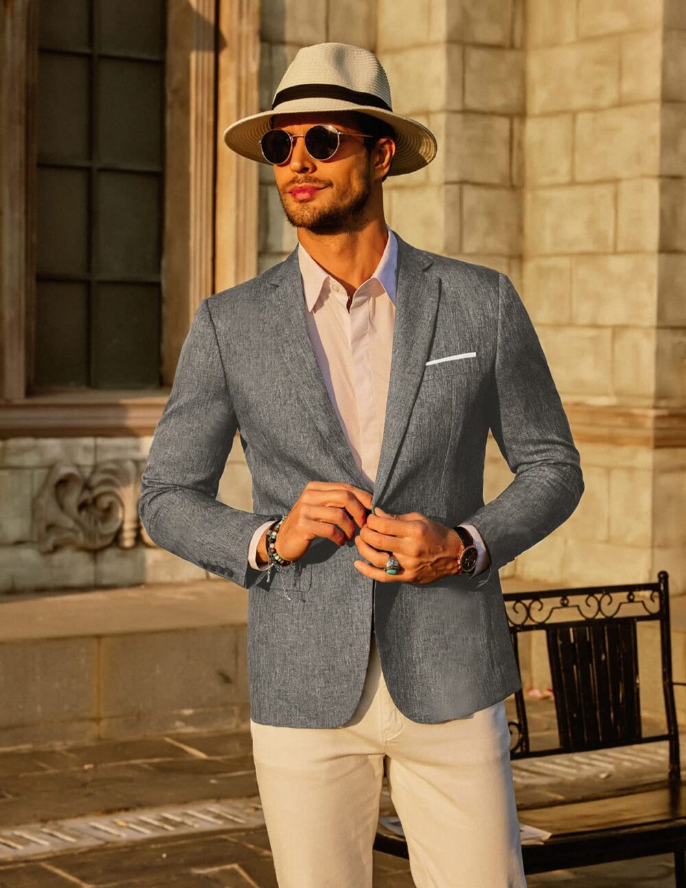 Men's Blazer Jacket Casual Notch Lapel Sports Coats Blazer Dark Grey L - Image 5