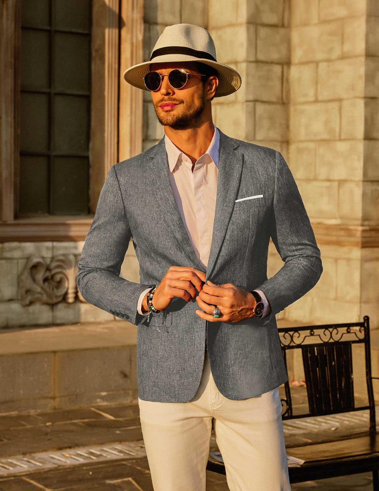Men's Blazer Jacket Casual Notch Lapel Sports Coats Blazer Dark Grey L - Image 5