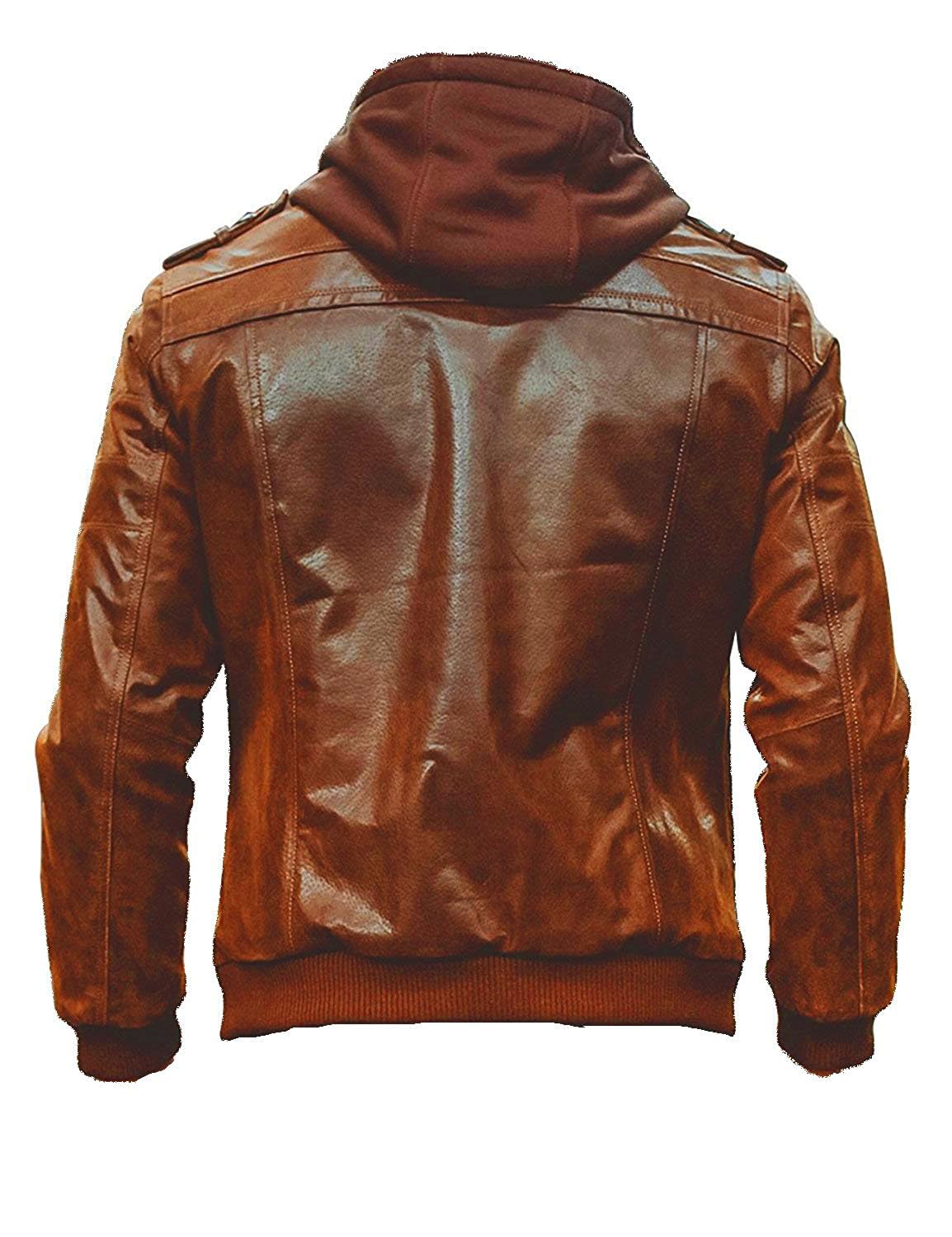 Luis Leather Standard Length Men's Tan Lambskin Leather Zipper Front Hoodie Jacket Leather Jacket Detachable Hood, Brown, Large - Image 3