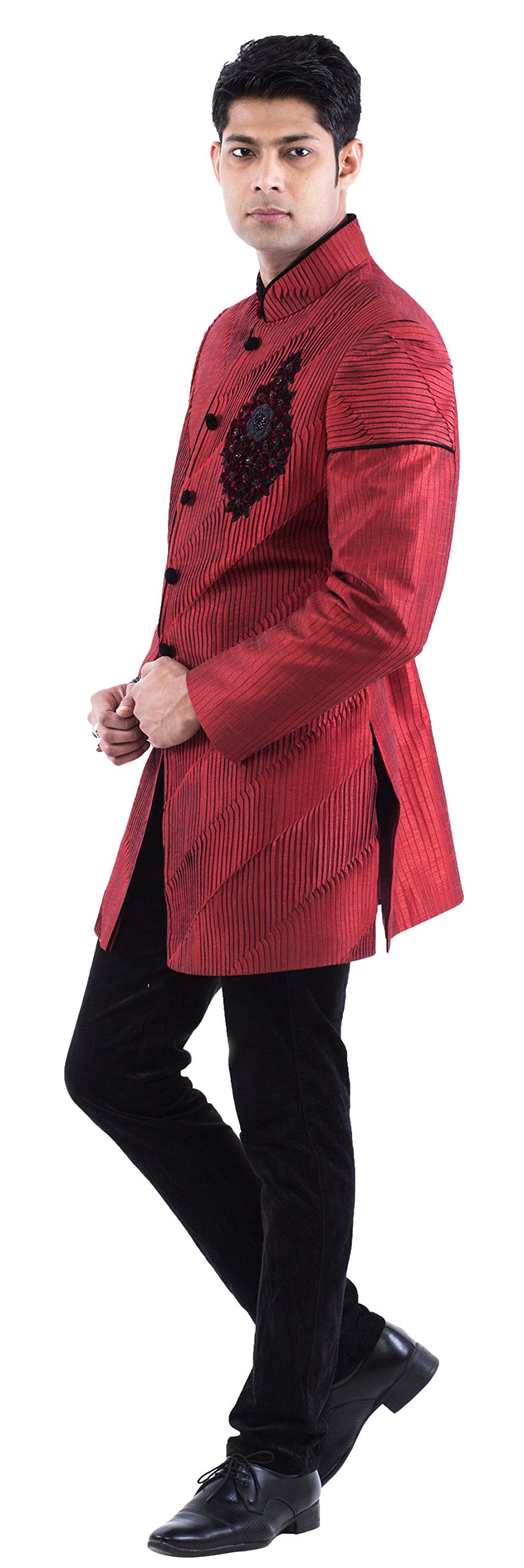 RAJ DESIGN STUDIO Men's Indo-western raw silk Dupion H/emb Brooch with Polo Pant - Image 8