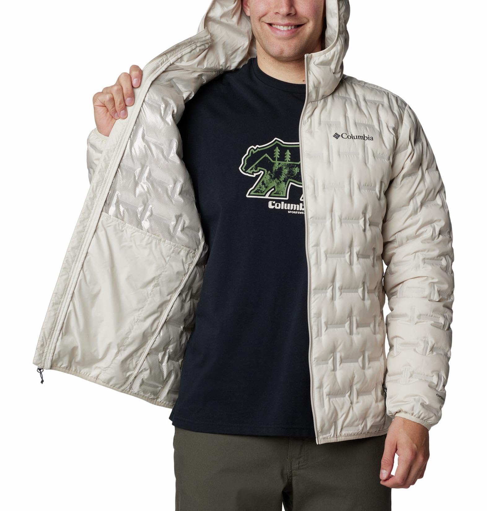Columbia Men Beige Omni Heat Reflective Delta Ridge II Down Hooded Jacket, M - Image 4