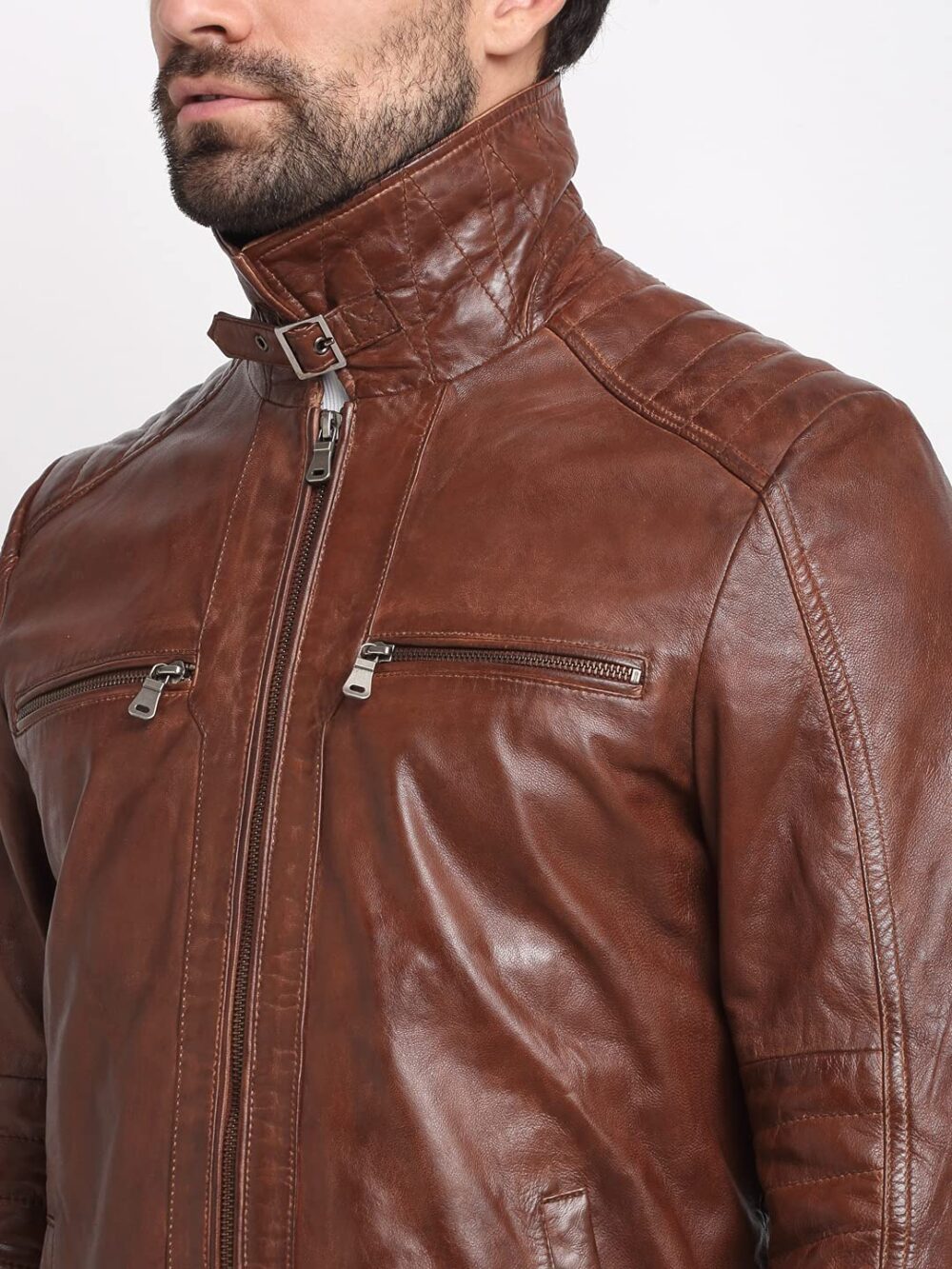 TEAKWOOD LEATHERS Genuine Leather Solid Biker Jacket for Men (XL, Brown), Standard Length - Image 4