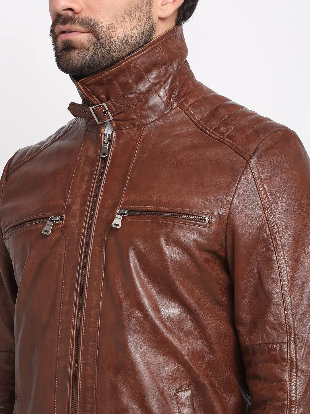 TEAKWOOD LEATHERS Genuine Leather Solid Biker Jacket for Men (XL, Brown), Standard Length - Image 4