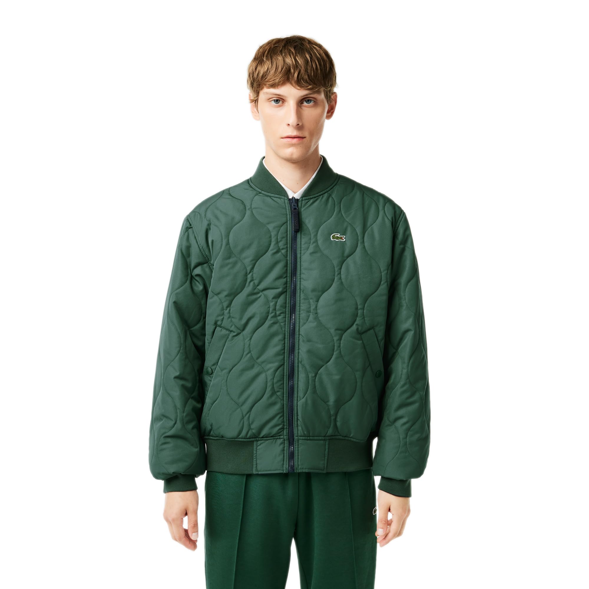 Lacoste Men's Wrap Coat (BH0550MI7_Navy Blue/Dark Green_M)