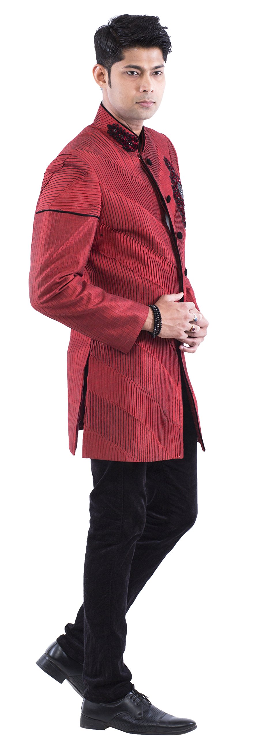 RAJ DESIGN STUDIO Men's Indo-western raw silk Dupion H/emb Brooch with Polo Pant - Image 9