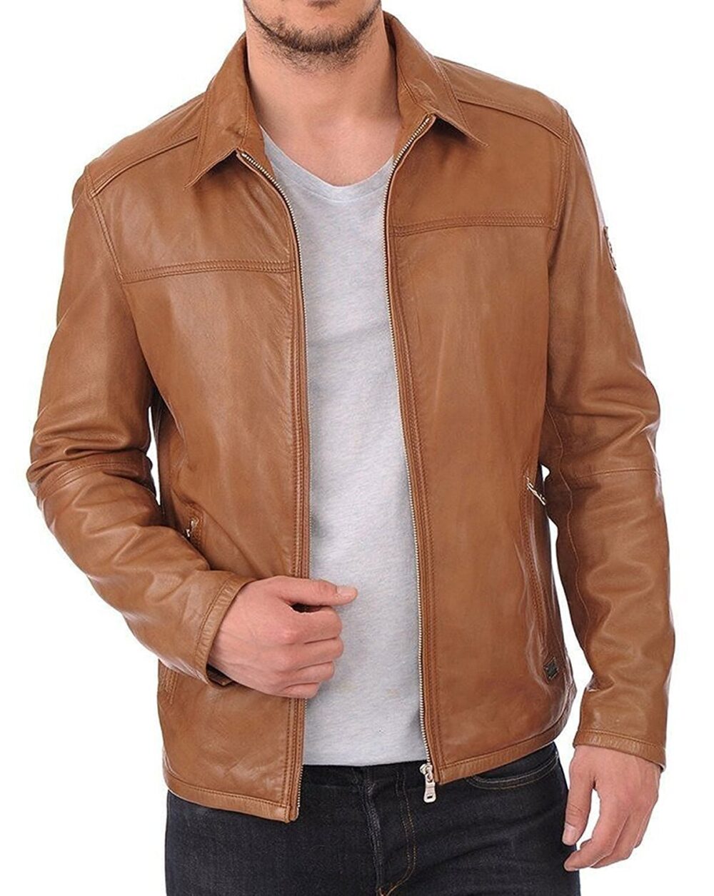 Luis Leather Men's Brown Solid Biker Jacket