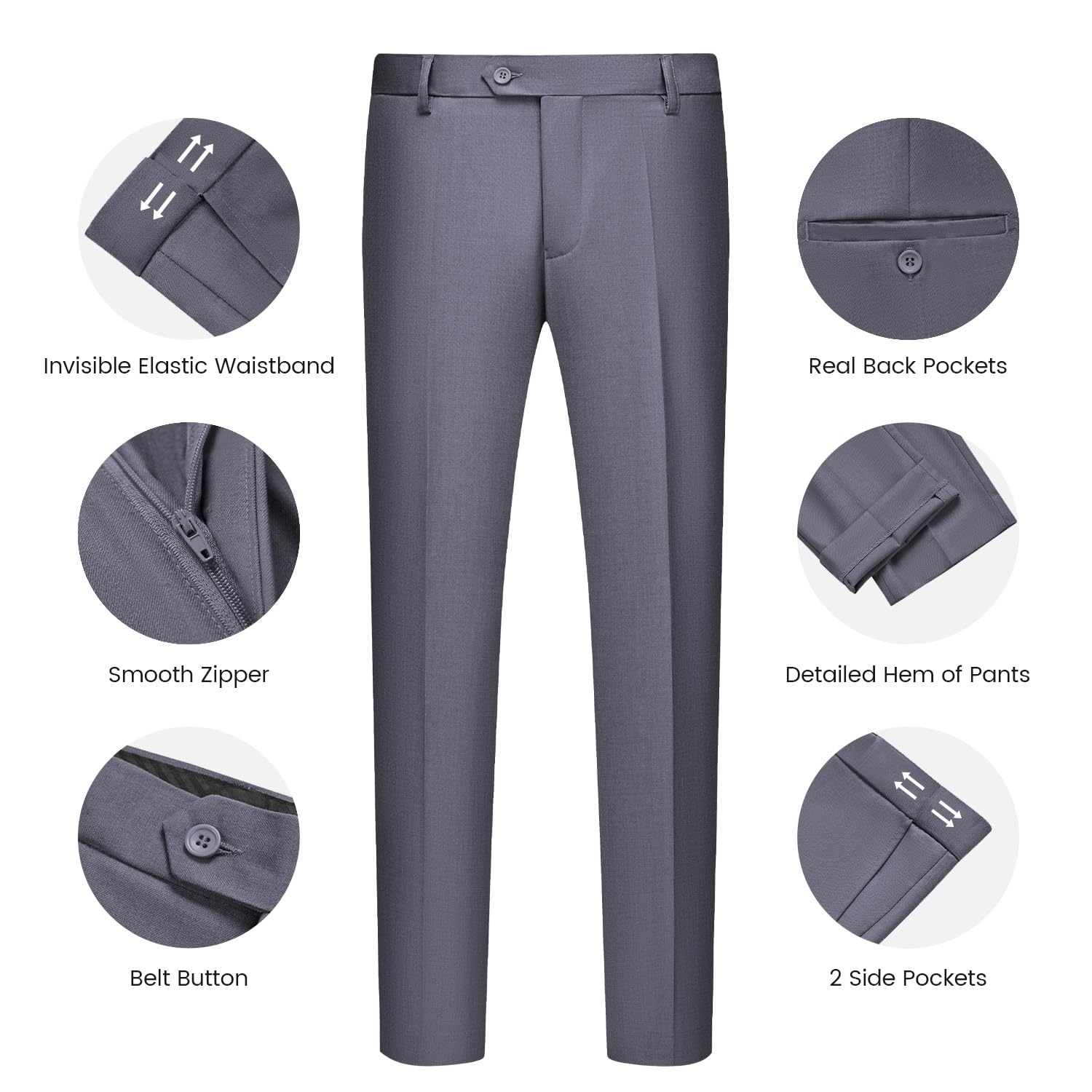 WULFUL Men’s Slim Fit Suit One Button 3-Piece Blazer Dress Business Wedding Party Jacket Vest & Pant, Dark Grey, Medium - Image 5