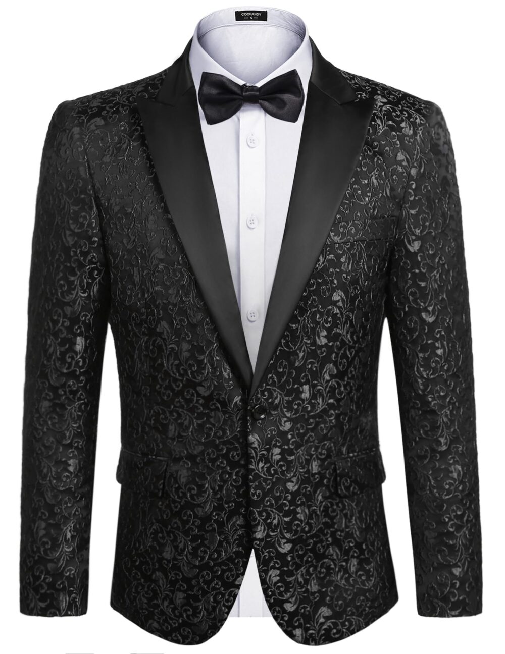 Coofandy Men's Floral Party Dress Suit Stylish Dinner Jacket Wedding Blazer One Button Tuxdeo Black US M