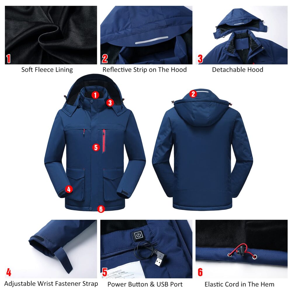 Men Heated Jacket with Detachable Hood Winter Warm Heating Jacket Coat Clothing Huaishu - Image 3