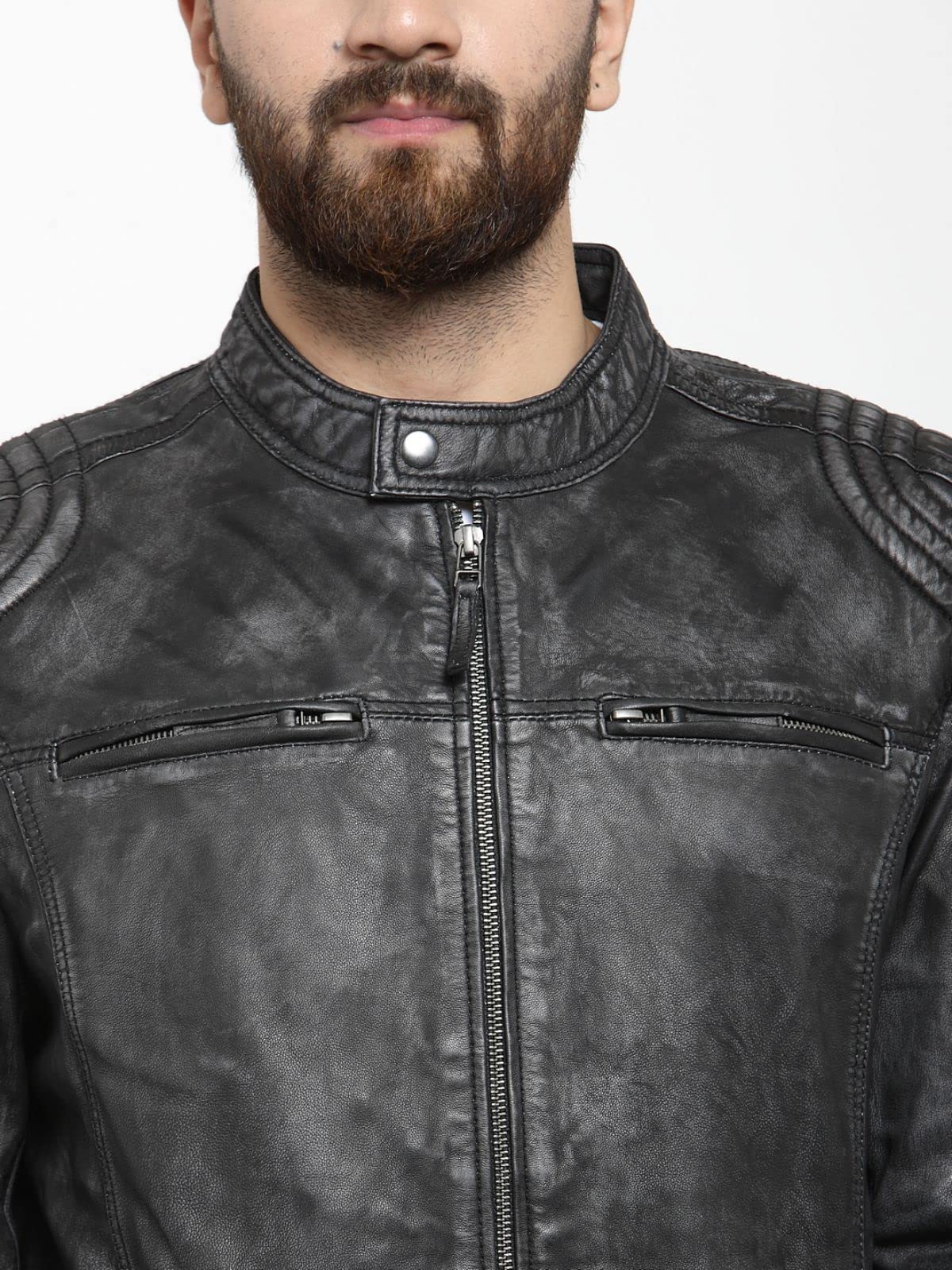 TEAKWOOD LEATHERS Men's Genuine Leather Regular Fit, Collared Neck Biker Jacket for Men (Black, S) - Image 5