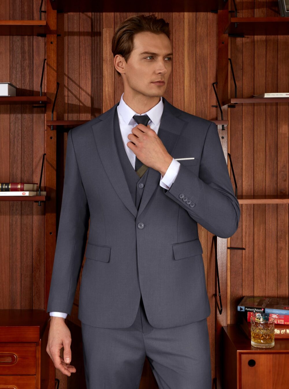 WULFUL Men’s Slim Fit Suit One Button 3-Piece Blazer Dress Business Wedding Party Jacket Vest & Pant, Dark Grey, Medium - Image 2