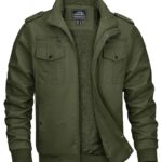 MAGCOMSEN Winter Jackets For Men Fleece Lined Coat Cotton Thermal Jacket Trucker Field Hiking Jackets Canvas Work Jacket, Army Green, Medium