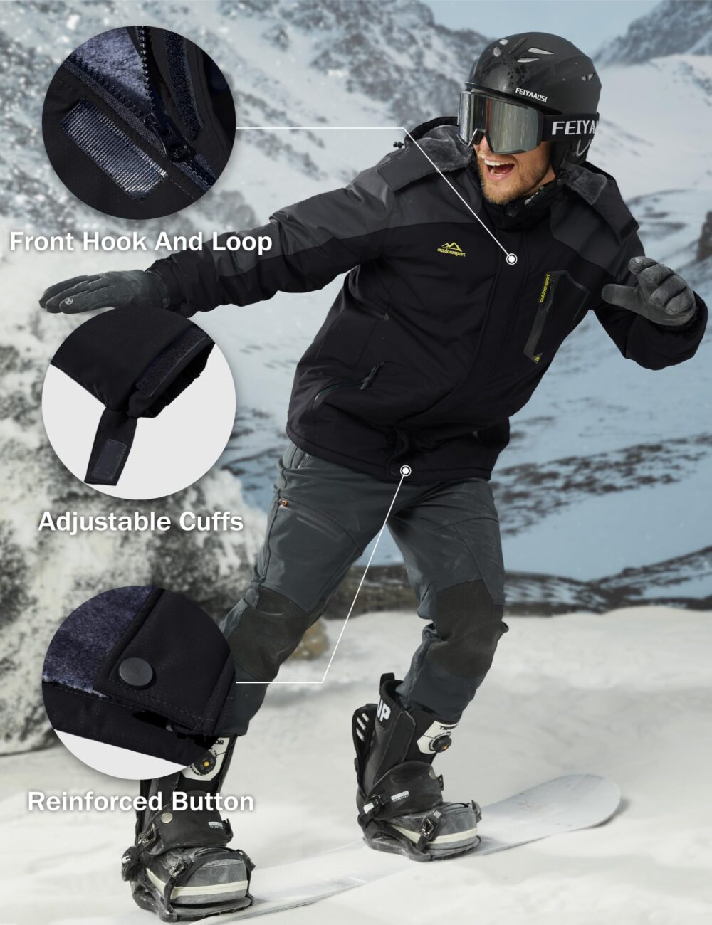 MAGCOMSEN Men's Winter Coats Waterproof Ski Snow Jacket Warm Fleece Jacket Parka Raincoats with Multi-Pockets, Grey, Large - Image 2