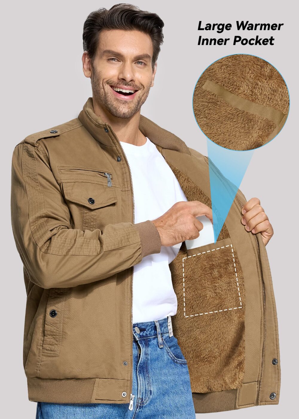 Winter Field Military Fashion Cargo Bomber Jacket for Men - Brown - Image 4