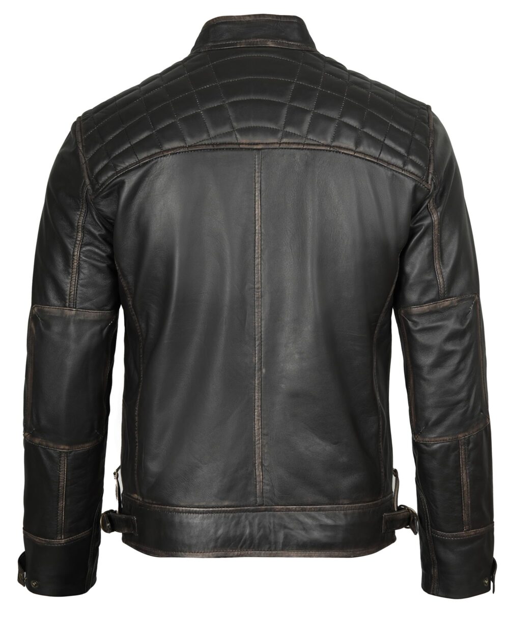 Decrum Leather Jacket Men - Cafe Racer Style Real Lambskin Leather Jackets For Men, Diamond 1 Distressed Brown, Large - Image 3