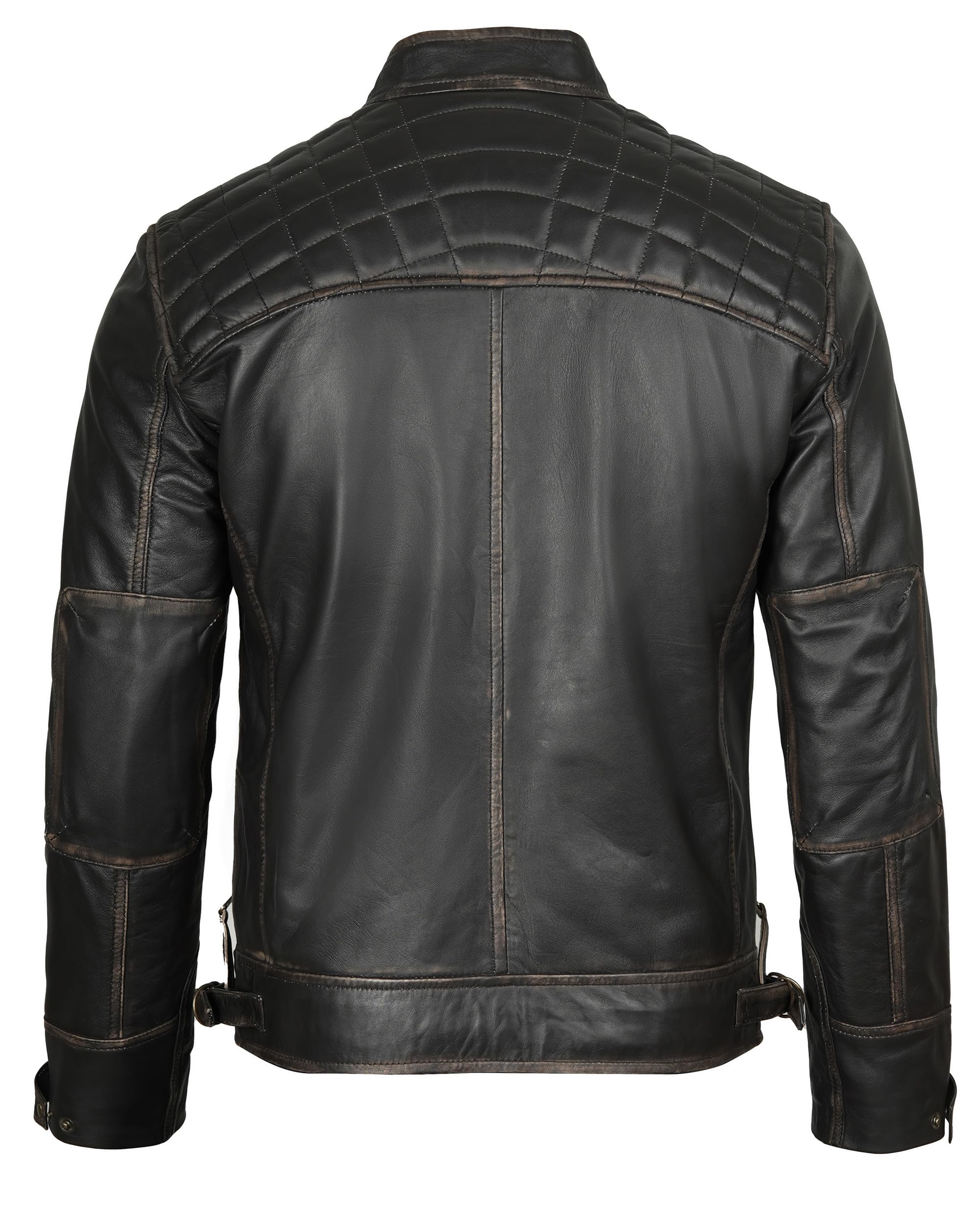 Decrum Leather Jacket Men - Cafe Racer Style Real Lambskin Leather Jackets For Men, Diamond 1 Distressed Brown, Large - Image 3