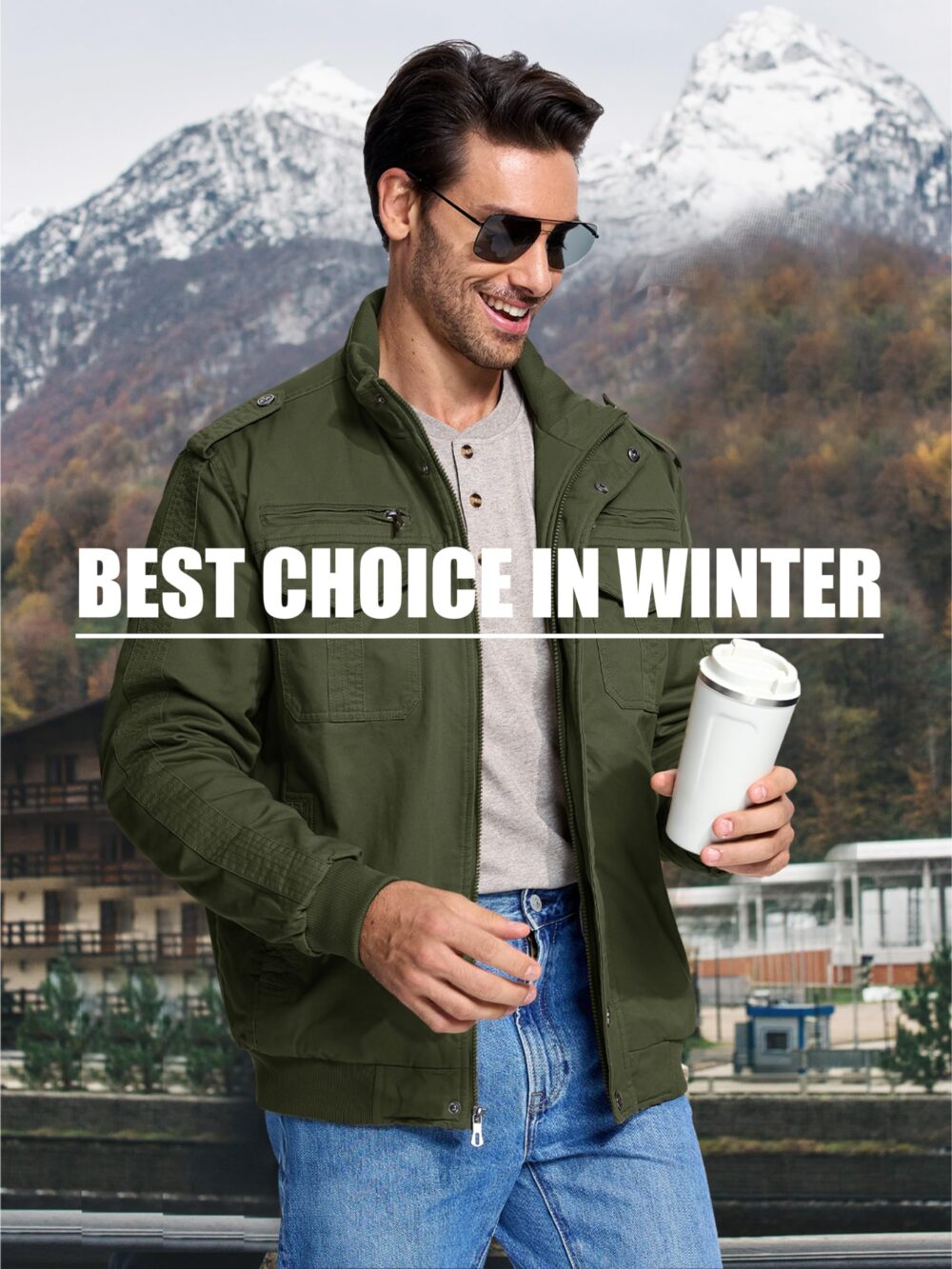 MAGCOMSEN Winter Jackets For Men Fleece Lined Coat Cotton Thermal Jacket Trucker Field Hiking Jackets Canvas Work Jacket, Army Green, Medium - Image 2
