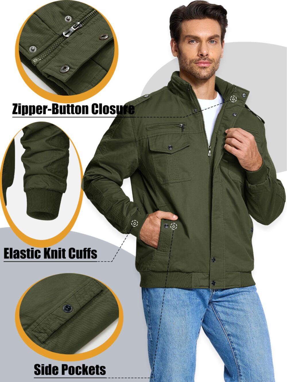 MAGCOMSEN Winter Jackets For Men Fleece Lined Coat Cotton Thermal Jacket Trucker Field Hiking Jackets Canvas Work Jacket, Army Green, Medium - Image 3
