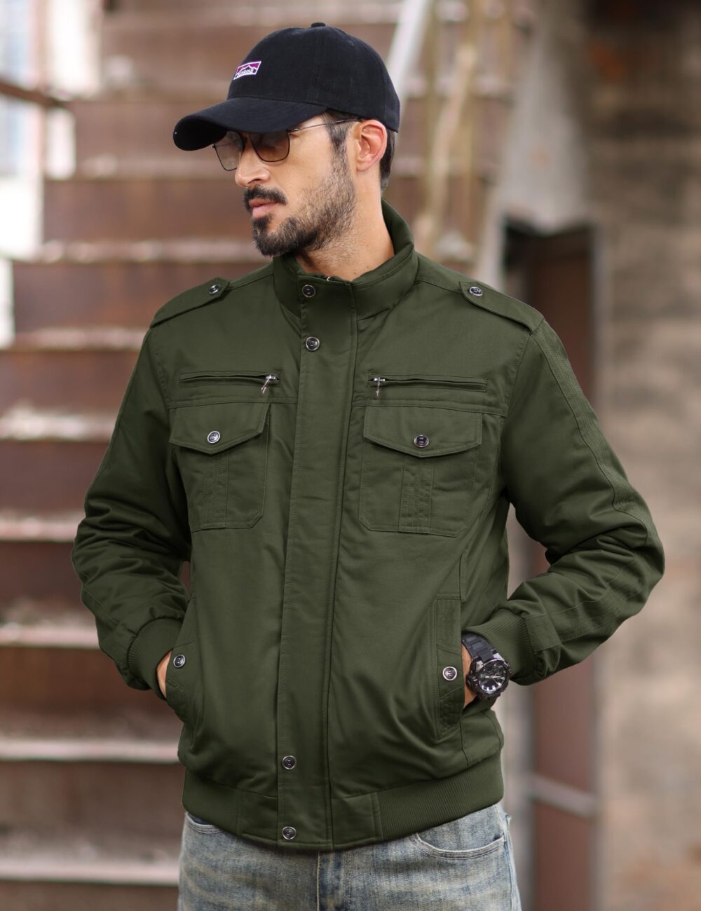 MAGCOMSEN Winter Jackets For Men Fleece Lined Coat Cotton Thermal Jacket Trucker Field Hiking Jackets Canvas Work Jacket, Army Green, Medium - Image 5